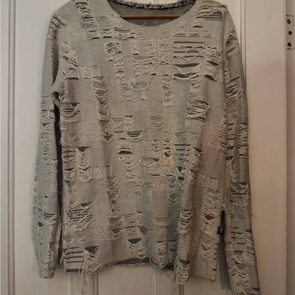 Greg Lauren Distressed Crewneck Sweater - Grey